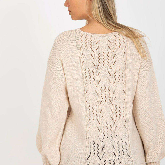 Chic Heart Neckline Sweater for Women with Sophisticated Openwork Back Design