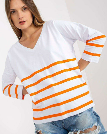 Vibrant Heart Print Striped Blouse Three Quarter Sleeves