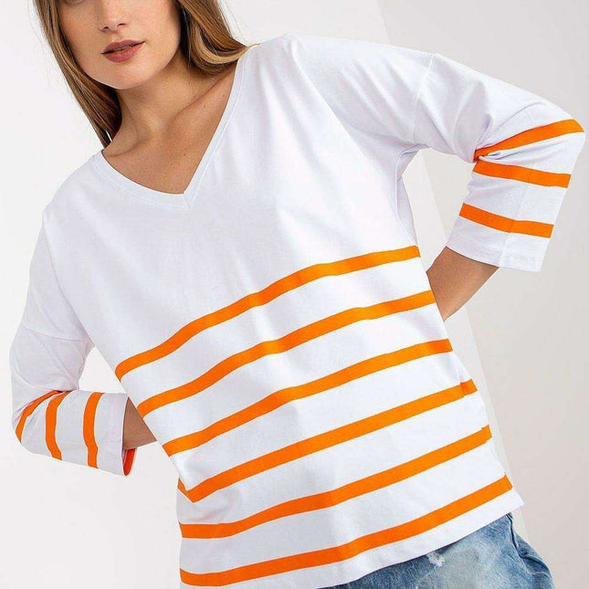 Vibrant Heart Print Striped Blouse Three Quarter Sleeves