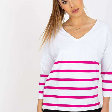Vibrant Heart Print Striped Blouse Three Quarter Sleeves