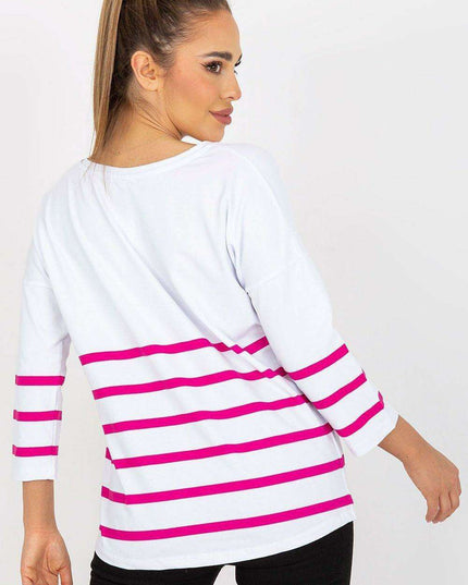 Vibrant Heart Print Striped Blouse Three Quarter Sleeves
