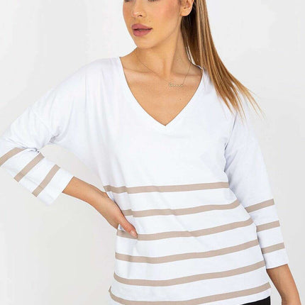 Vibrant Heart Print Striped Blouse Three Quarter Sleeves