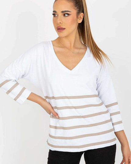 Vibrant Heart Print Striped Blouse Three Quarter Sleeves