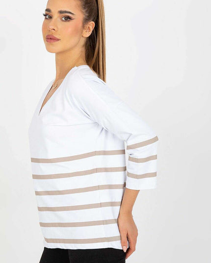 Vibrant Heart Print Striped Blouse Three Quarter Sleeves