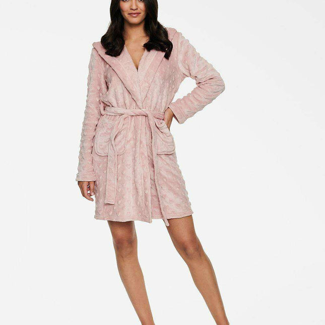 Plush Heart-Patterned Robe with Convenient Pockets