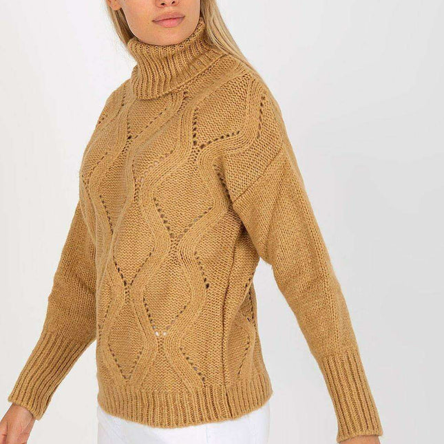 Elegant Knit Turtleneck Pullover Cozy Openwork Sweater