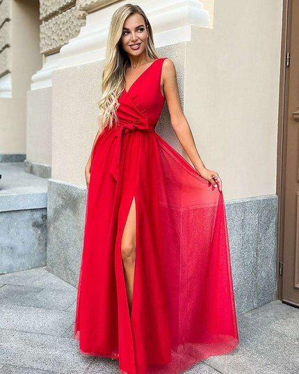 Chic High-Slit Long Bicotone Gown