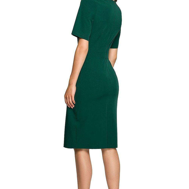 Sophisticated Zip-Front Pencil Dress with Stylish Overlap Detail