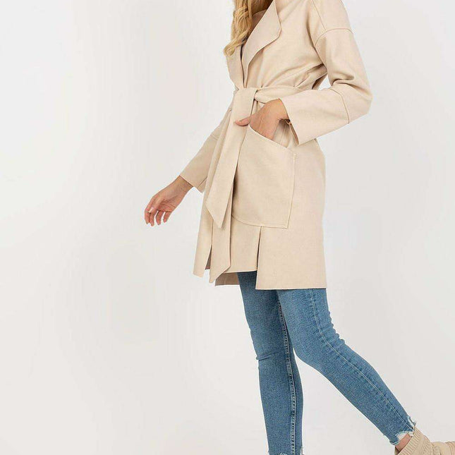 Stylish Women's Tie-Waist Polyester Overcoat