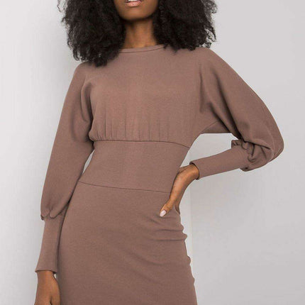 Elegant Ribbed Midi Dress With Chic Puff Sleeves For Events