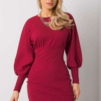 Elegant Ribbed Midi Dress With Chic Puff Sleeves For Events