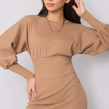 Elegant Ribbed Midi Dress With Chic Puff Sleeves For Events - Très Elite