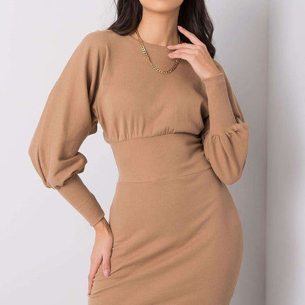 Elegant Ribbed Midi Dress With Chic Puff Sleeves For Events - Très Elite