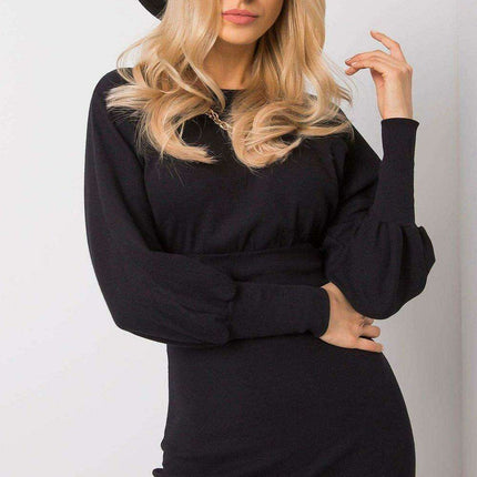 Elegant Ribbed Midi Dress With Chic Puff Sleeves For Events