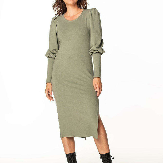 Chic Boat Neck Knit Midi Dress with Stylish Double Cuffs