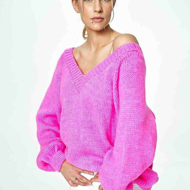 Elegant Wide Sleeve Deep V-Neck Sweater