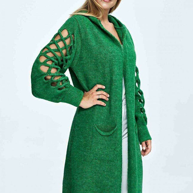 Stylish Openwork Sleeve Hooded Cardigan