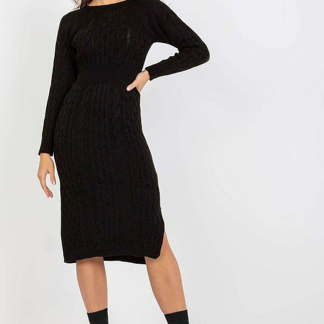 Chic Parisian Knit Daydress With Long Sleeves Elegant