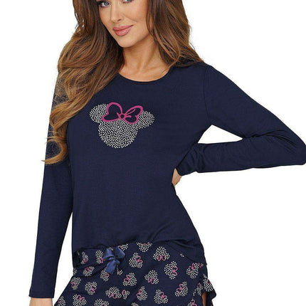 Navy Blue Cotton Pajama Set with Whimsical Mouse Design