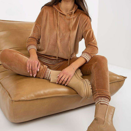 Luxurious Velour Hooded Lounge Set with Fashionable Detailing