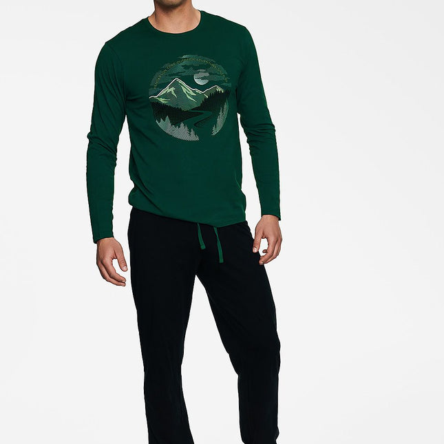 Henderson Brich Men's Mountain Landscape Pajama Set With Elastic Waist - Très Elite