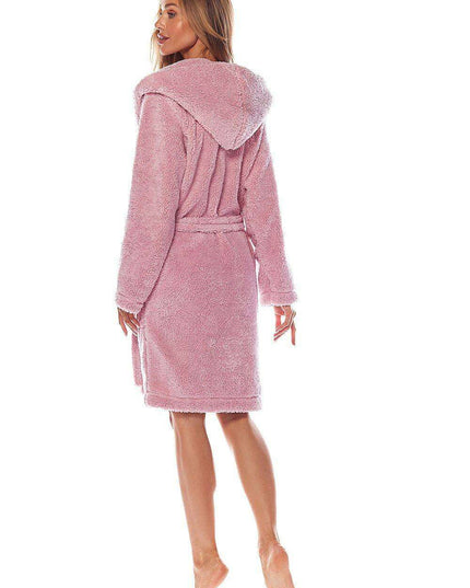 Chic Women's Hooded Robe - Plush Polyester Lounge Wear