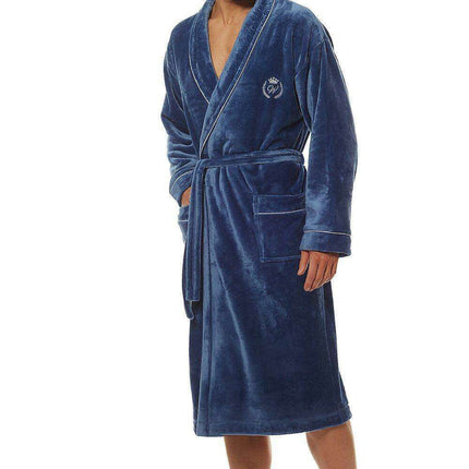 Chic Men's Knit Bathrobe with Stylish Chest Detail and Practical Pockets