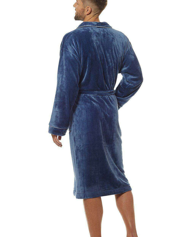 Chic Men's Knit Bathrobe with Stylish Chest Detail and Practical Pockets