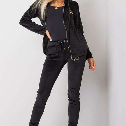 Chic Velour Lounge Set with Zippered Hoodie and Coordinating Trousers