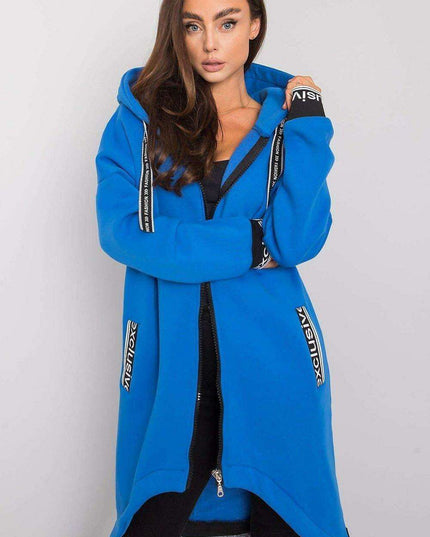 Chic Dark Blue Women's Zip-Up Hoodie with Convenient Pockets