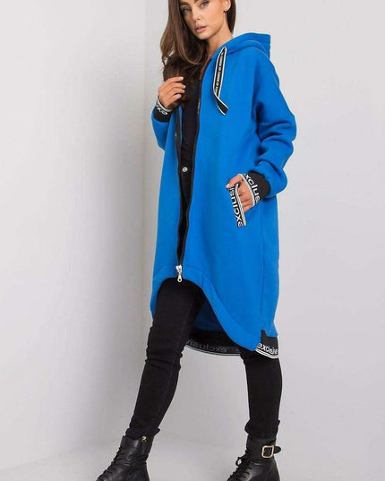 Chic Dark Blue Women's Zip-Up Hoodie with Convenient Pockets