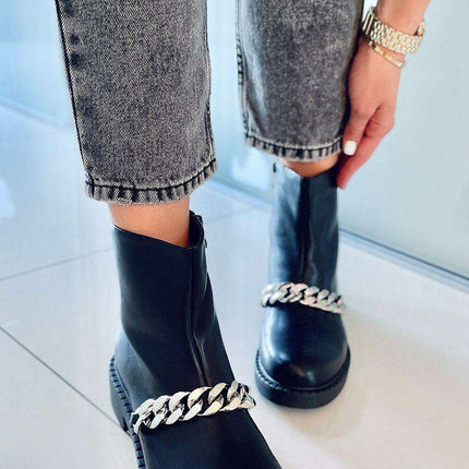 Stylish Women's Eco-Friendly Leather Boots with Metallic Chain - Model 173539