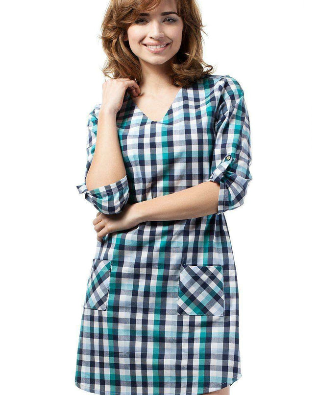 Elegant Plaid Heart Day Dress with Chic Gold Accents - Model 42511 Moe