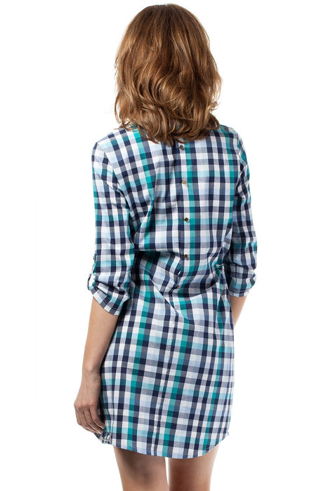 Plaid Heart Neckline Day Dress with Gold Buttons - Model 42511 Moe