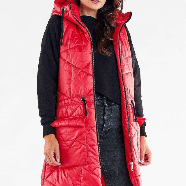 Fall Wardrobe Essential: Quilted Shimmer Hooded Vest with Adjustable Waist - Stylish Layer