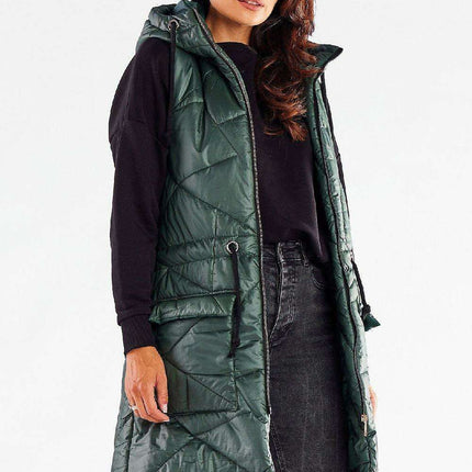Fall Wardrobe Essential: Quilted Shimmer Hooded Vest with Adjustable Waist - Stylish Layer