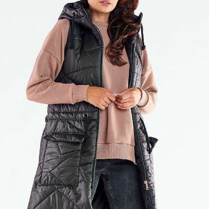 Fall Wardrobe Essential: Quilted Shimmer Hooded Vest with Adjustable Waist - Stylish Layer