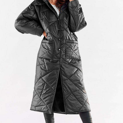 Quilted Hooded Coat with Large Square Pockets for Winter Wardrobe