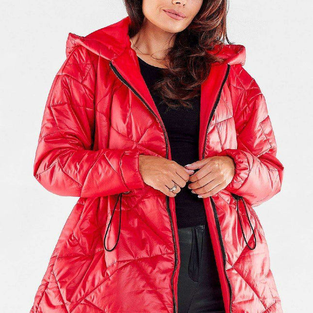 Quilted Hooded Windbreaker Jacket with Adjustable Waist - Fully Lined & Versatile