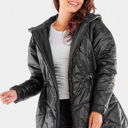 Quilted Hooded Windbreaker Jacket with Adjustable Waist - Fully Lined & Versatile