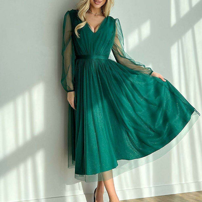 Elegant Brocade Mesh Midi Dress