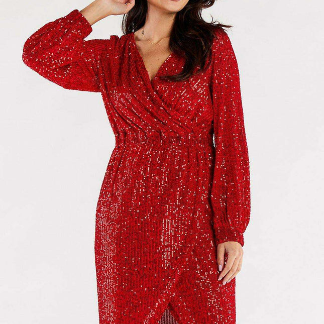 Radiant Sequined Gown with Flared Hem