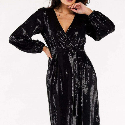 Chic Crinkled Sleeve Evening Gown with Customizable Waist Belt