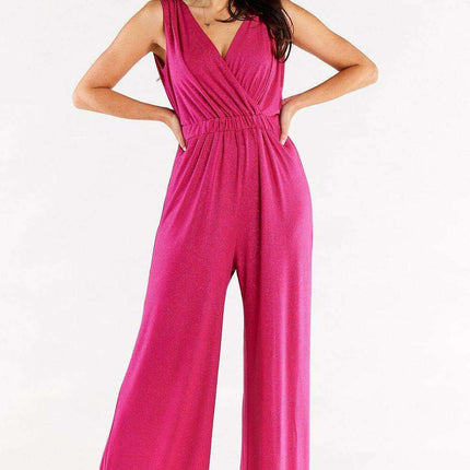 Sophisticated Wide Leg Jumpsuit Ensemble with Stylish Envelope Top - Exquisite Polish Craftsmanship