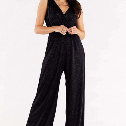 Sophisticated Wide Leg Jumpsuit Ensemble with Stylish Envelope Top - Exquisite Polish Craftsmanship