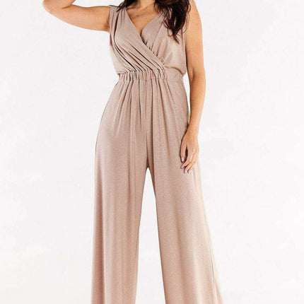 Sophisticated Wide Leg Jumpsuit Ensemble with Stylish Envelope Top - Exquisite Polish Craftsmanship