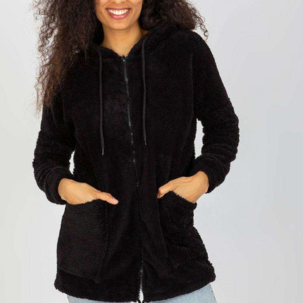 Chic Faux Fur Lined Hooded Zip Sweatshirt For Women