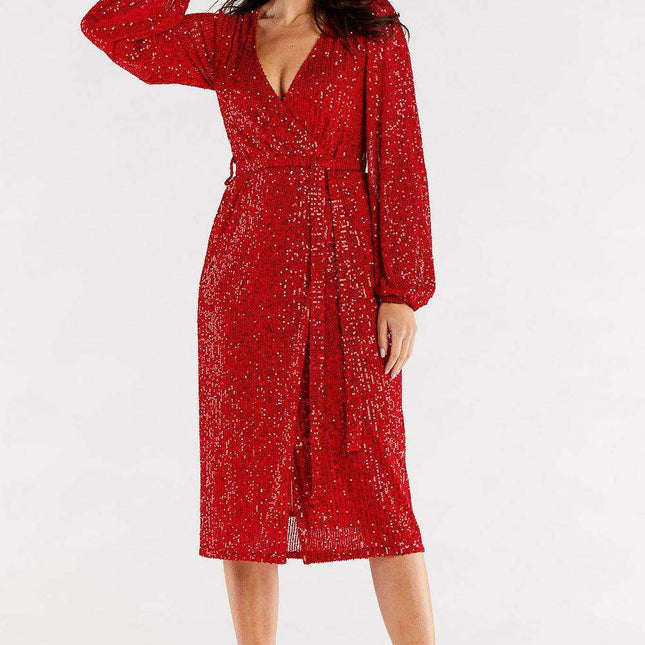 Chic Customizable Polish Envelope Wrap Dress with Side Ties