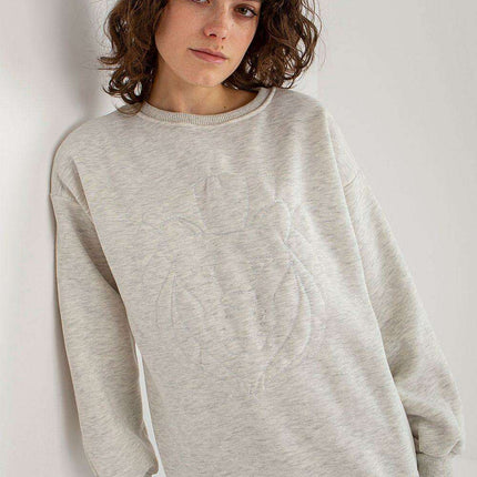 Chic Embroidered Cotton-Polyester Sweatshirt - Versatile One Size Fit