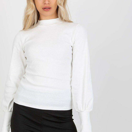 Chic Ribbed Blouse With Wide Cuffed Sleeves Effortless Style